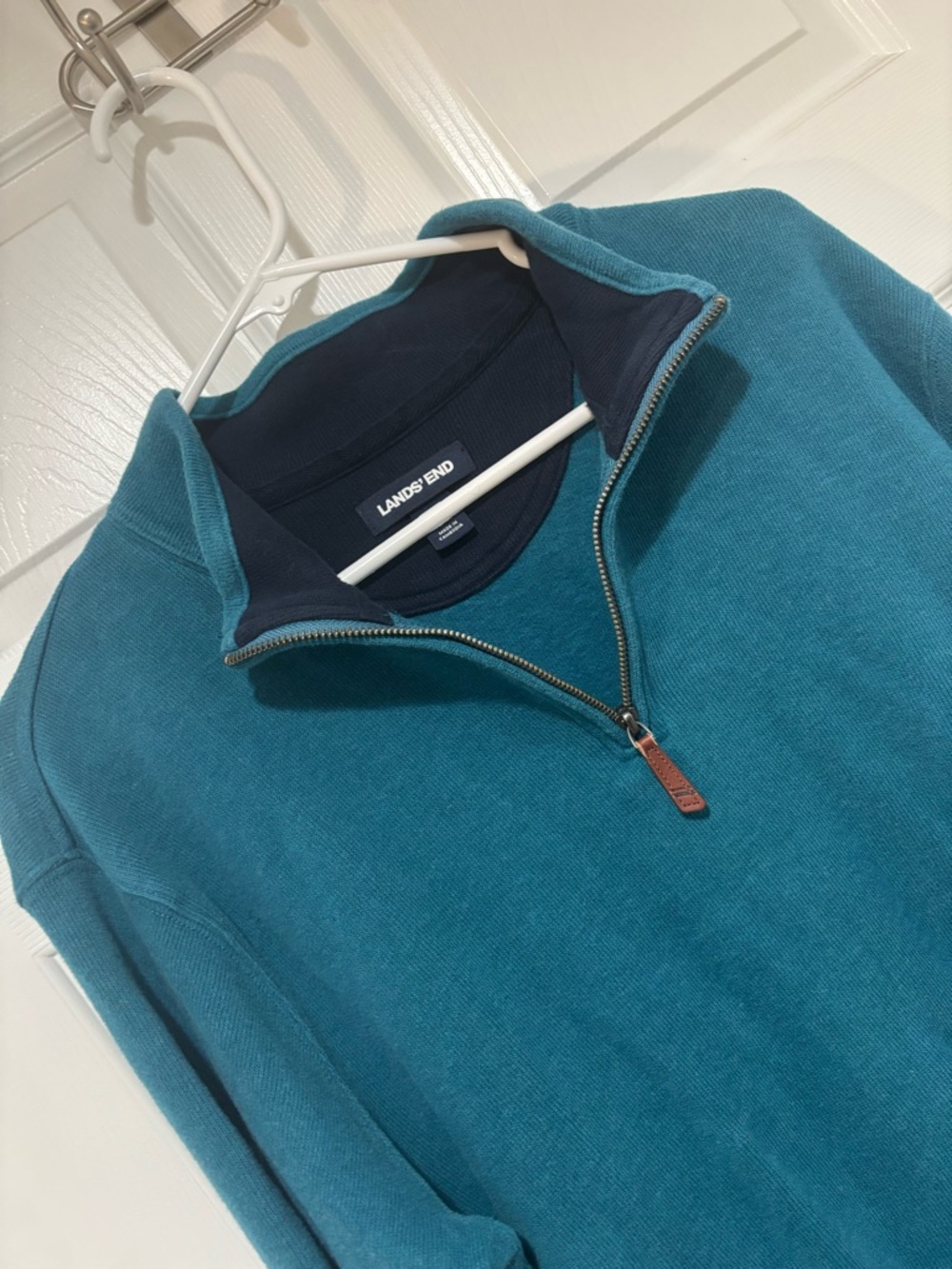 LAND’S END 100% Cotton Men's Quarter-Zip Sweater - Teal
